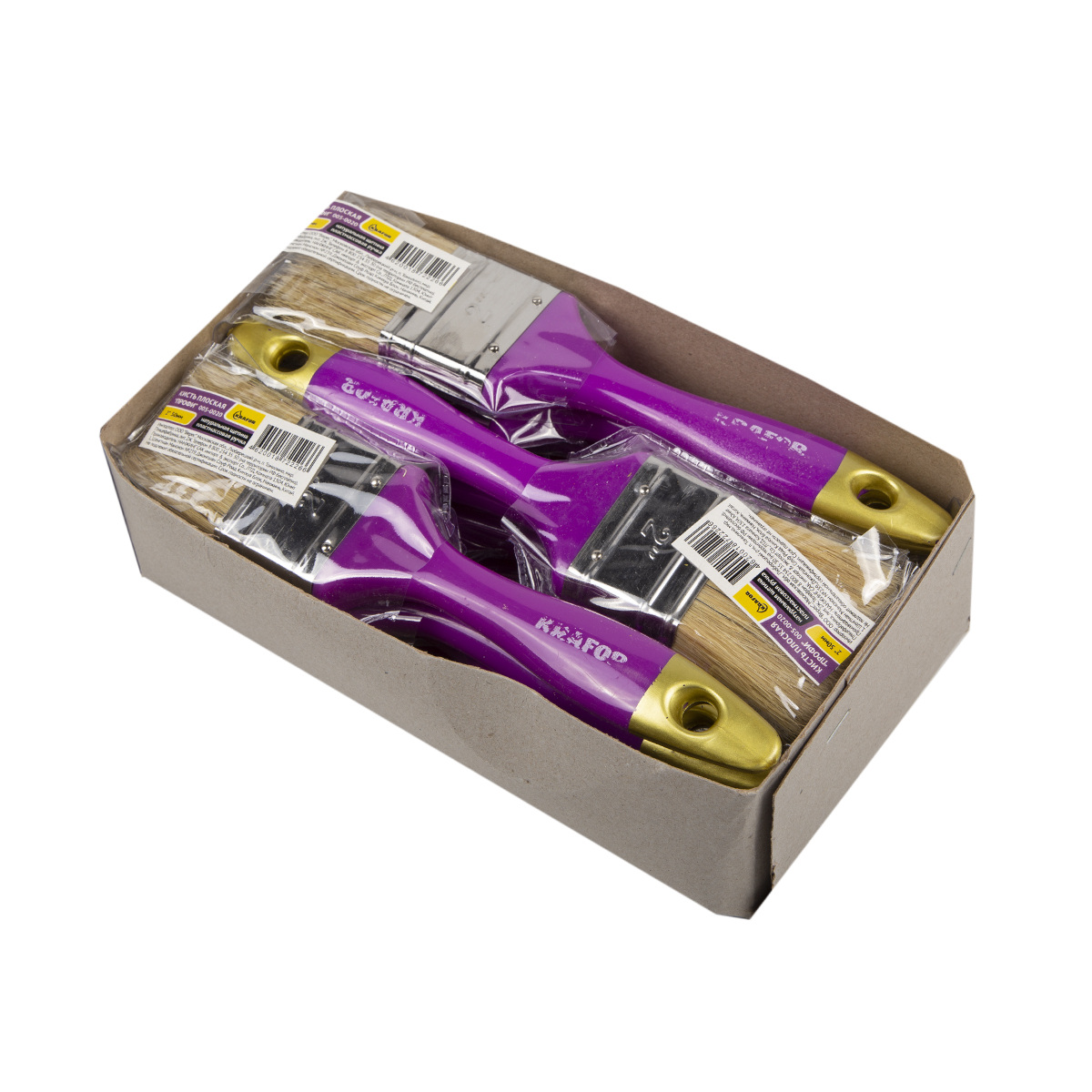 Кисть плоская "профи" №2 /50 мм  (12/240) натур. щетина, пласт.ручка "krafor" 005-0020