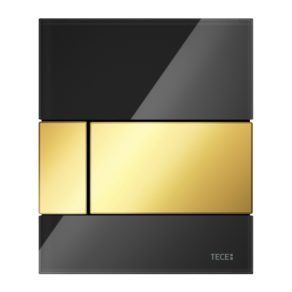 Стеклянная панель смыва TECEsquare стекло черное, клавиши позолоченные, 124 x 104 x 11 мм