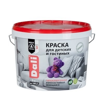 Краска DALI водно-дисперсионные для детских и гостиных 9л белая 96%