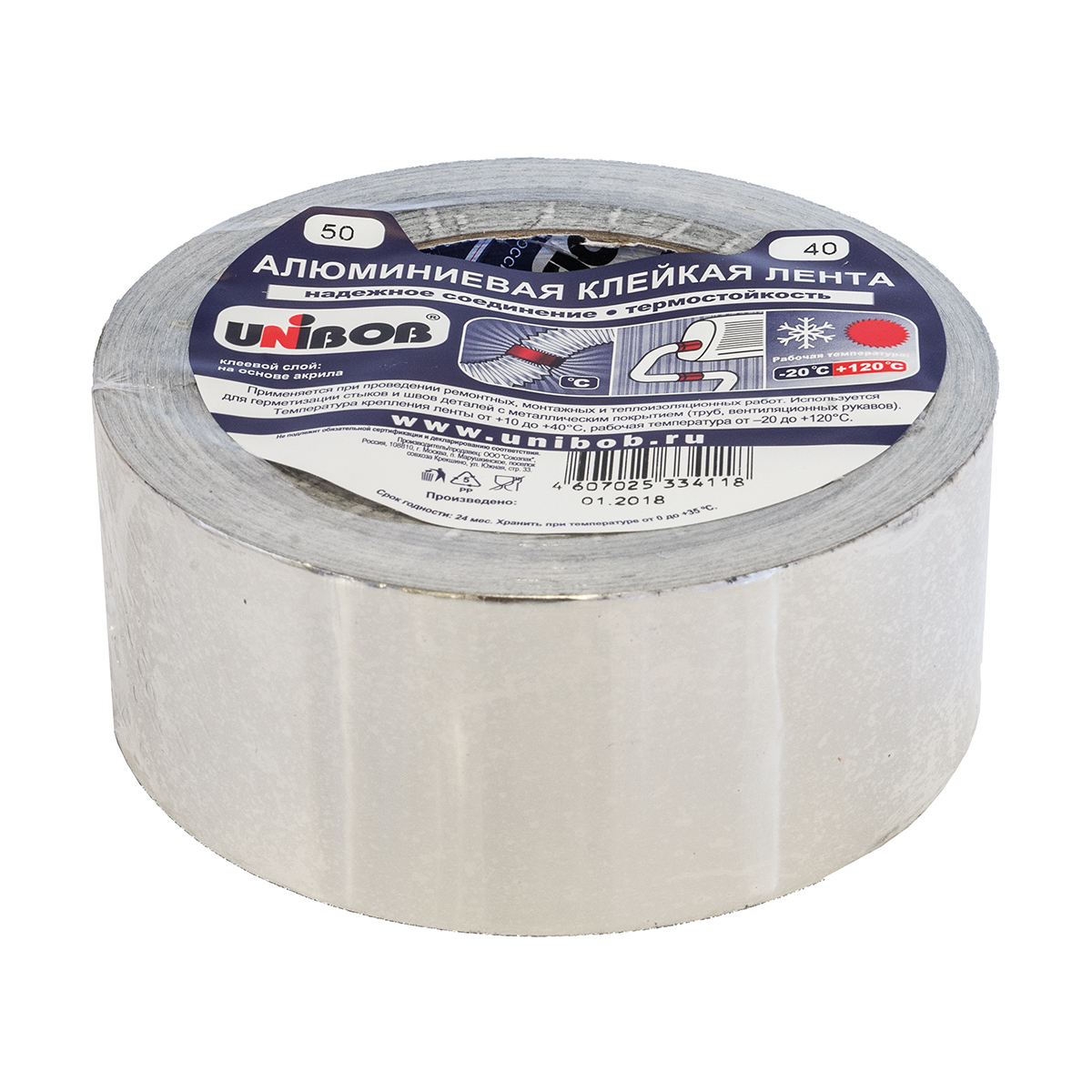 Лента клейкая алюмин. 50 мм х 40 м  (40 мкм) (24) "unibob"