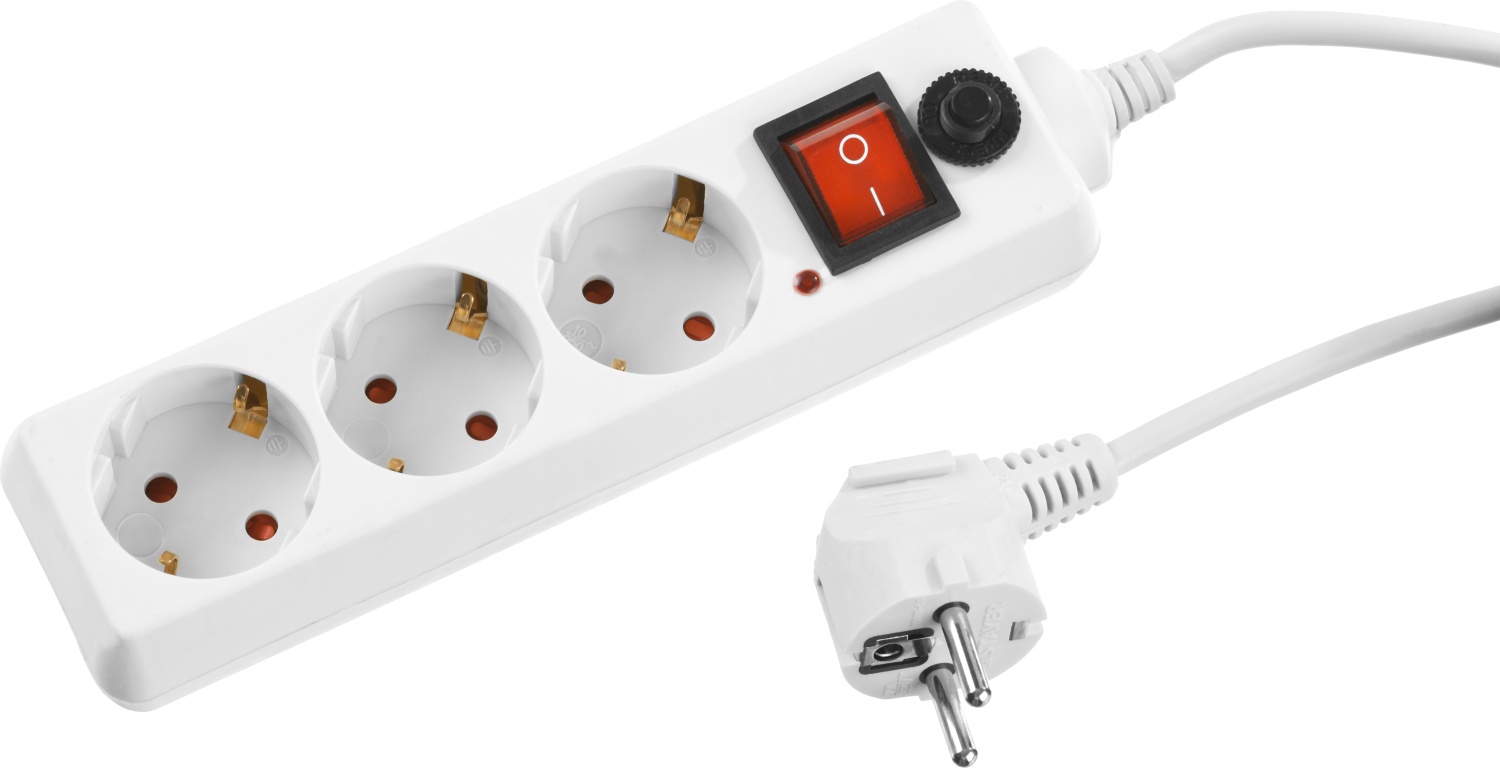 Сетевой фильтр STAYER ПВС 3х0.75 1.5м 3гн. 2200Вт белый, MAXElectro