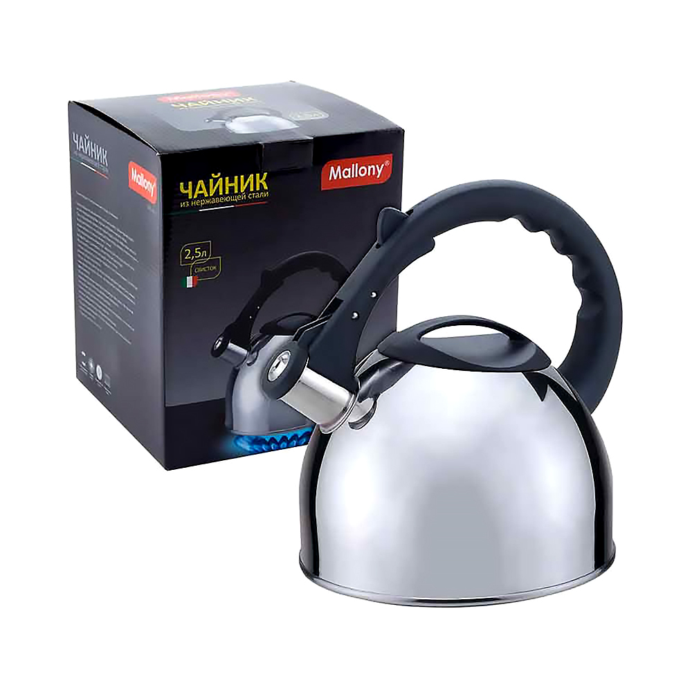 Чайник нержав. 2,5 л со свистком (полиров.) (1/12) "mallony" mal-042-с