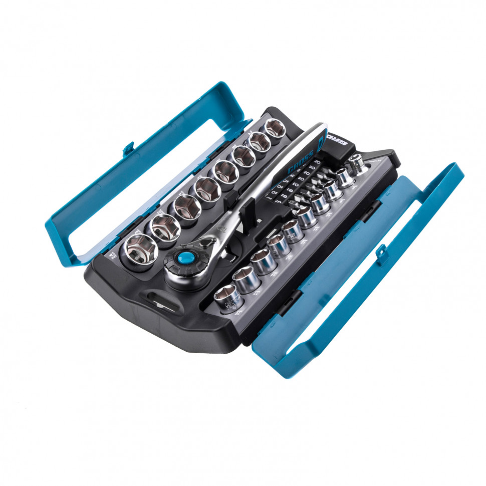 Набор торцевых головок, трещотка 120 зубьев, 36 предметов, 1/2", 3/8”, CrV Gross (14145)