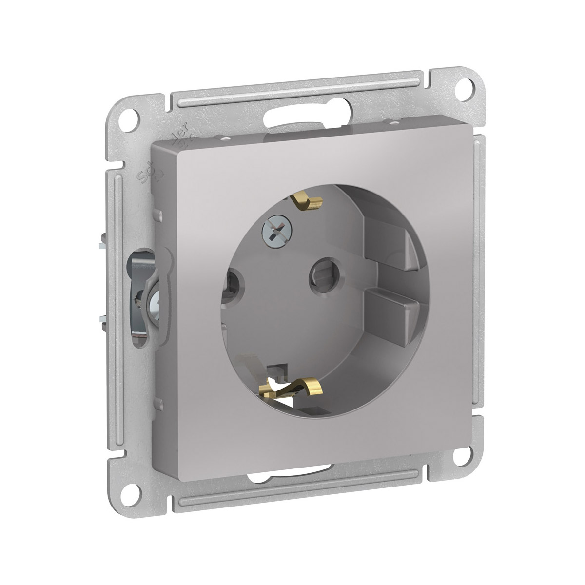 Розетка "atlasdesign" 1 местн. с заземл, с шторками (механизм) 16а, алюминий (1/10/60) "schneider"