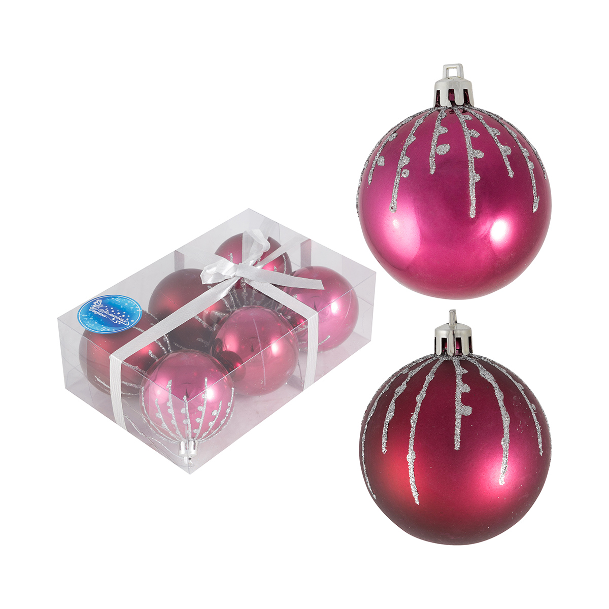 Шары новогодние "классика" набор 6 шт. d - 6 см, малиновый (1/36) "волшебная страна"