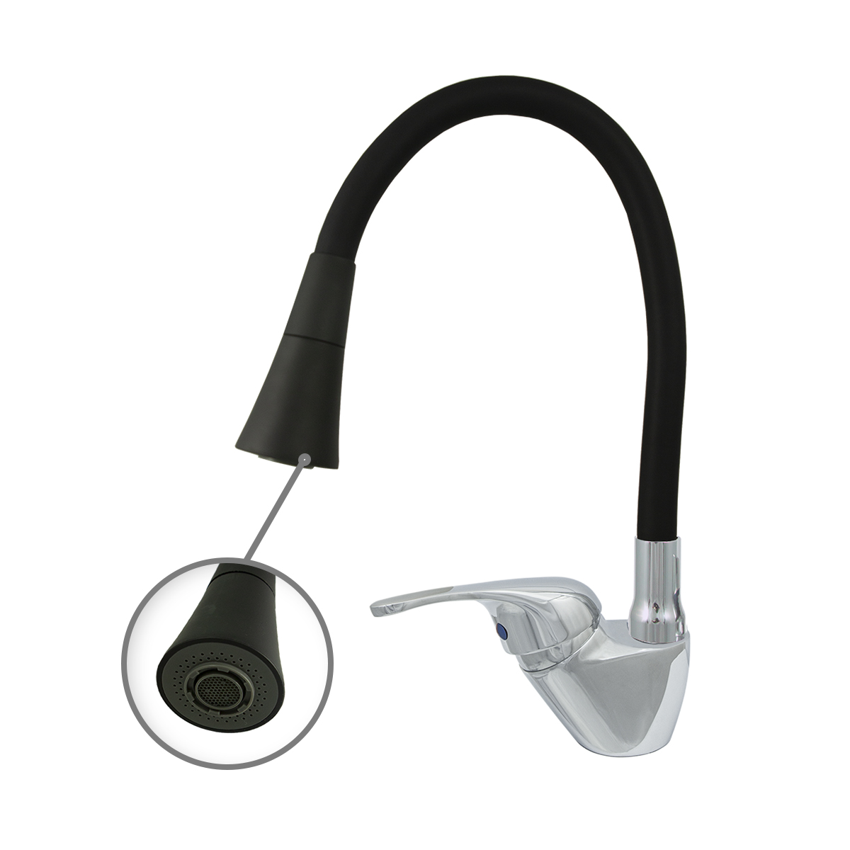 Смеситель для кухни "престиж" цс-см 27/2г d35 м42 bell гибкий силикон. излив (черный) (1/10)