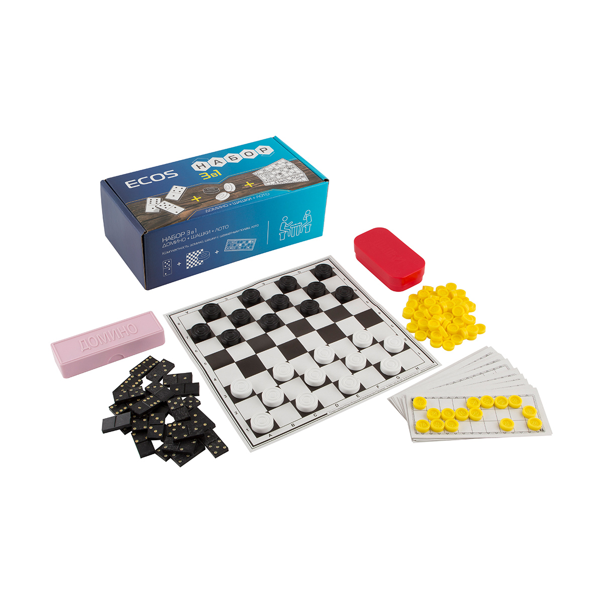 Игра настольная 3 в 1 (шашки, домино, лото) (1/20) "ecos"
