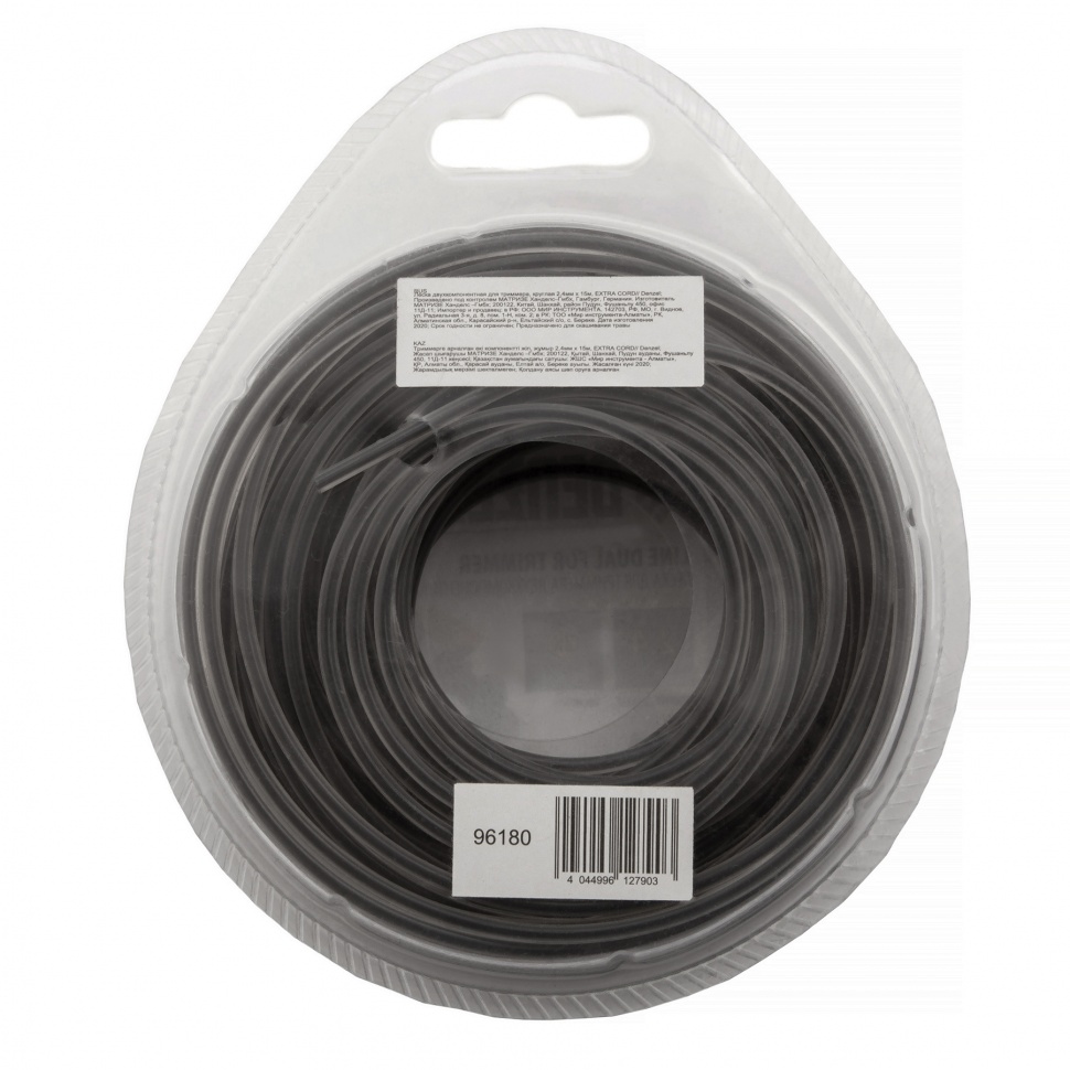 Леска двухкомпонентная для триммера, круглая, 2.4 мм х 15 м, EXTRA CORD Denzel (96180)