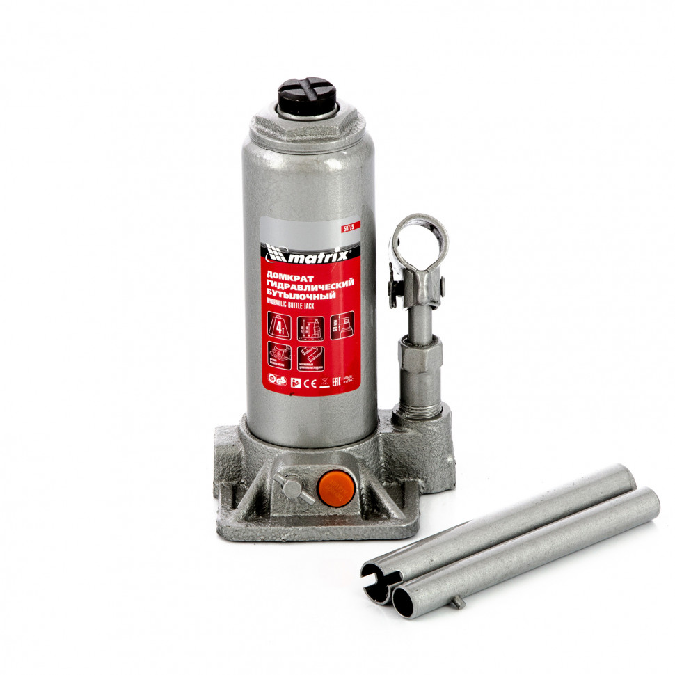 Домкрат гидравлический бутылочный, 4 т, h подъема 194-372 мм, в пластиковом кейсе Matrix (50775)