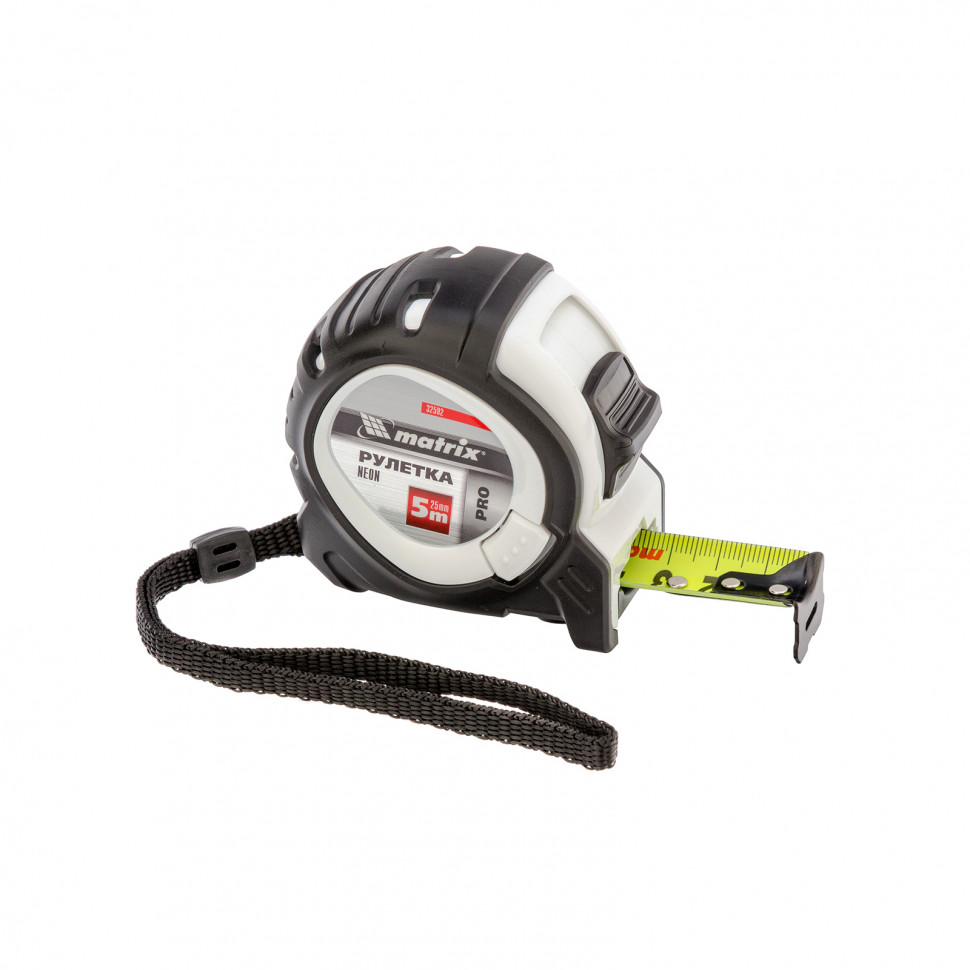 Рулетка Neon, 5 м x 25 мм, обрезиненный корпус, 3 фиксации, Pro Matrix (32592)