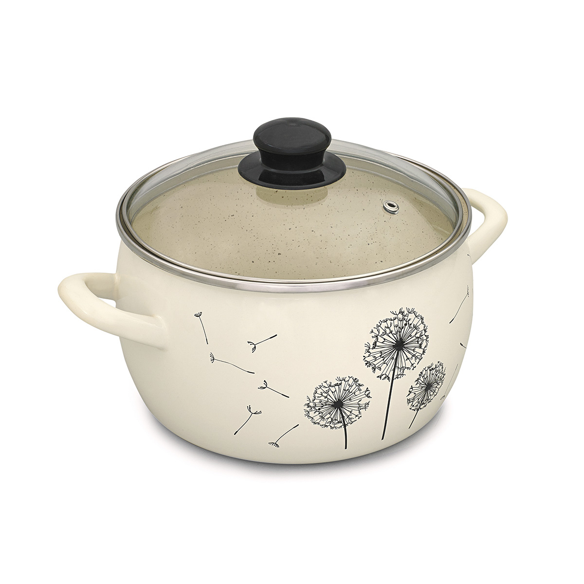 Кастрюля эмалиров. "одуванчик" 4 л, 20 см стекл. крышка (1/4) "metrot"