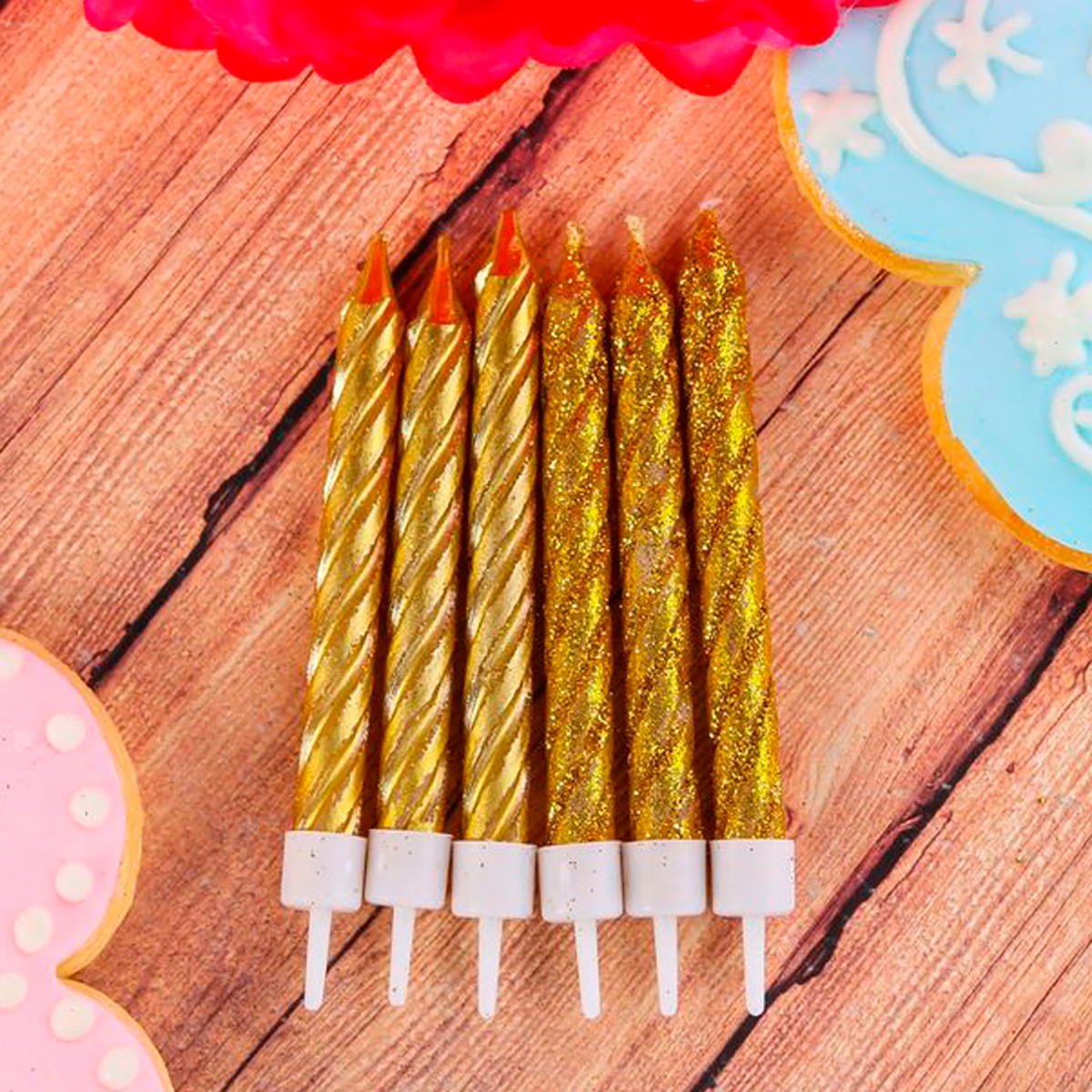 Свечи для торта "с днем рождения" набор 6 шт. (золото) (1/100) "страна карнавалия" 1989534