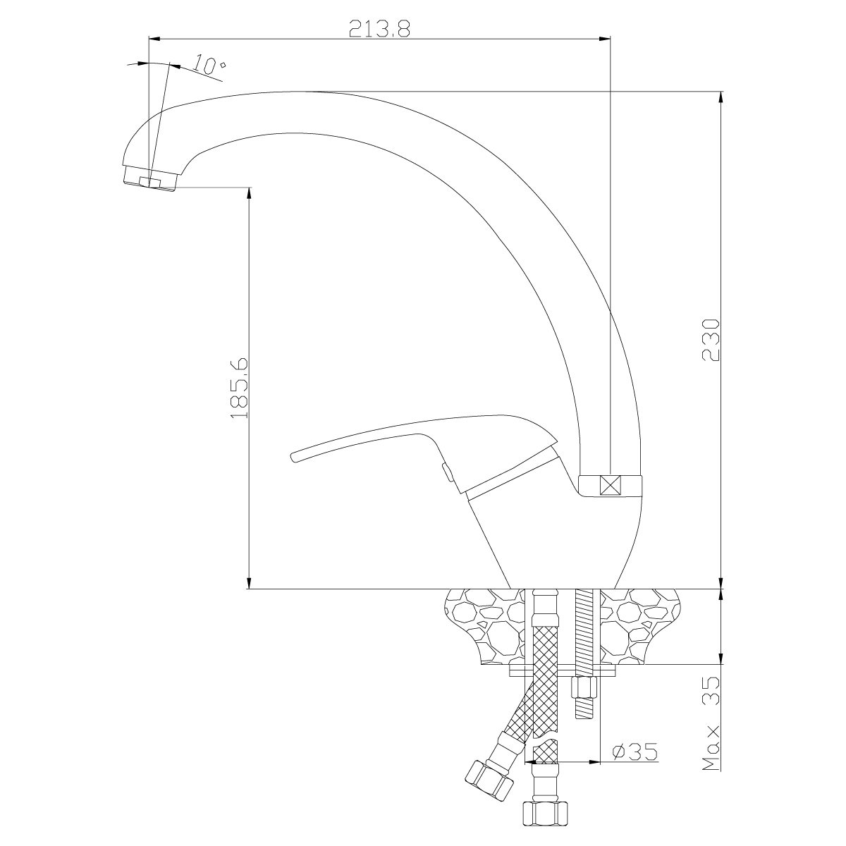 Смеситель для кухни  y40-23  высокий поворотн. излив (1/12) "rossinka"