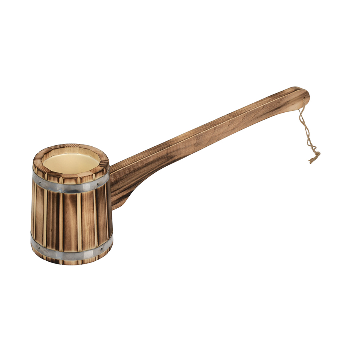 Ковш-черпак для бани и сауны 0,3 л с горизонт. ручкой, пластик. вставка, обожженная липа (1) 33335