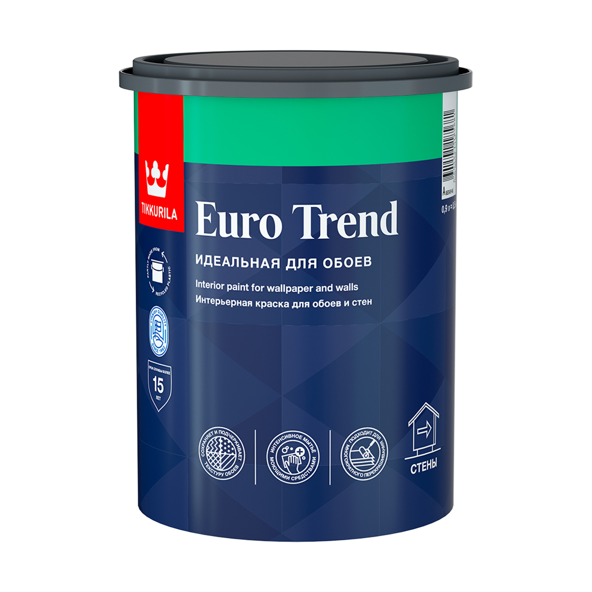 Краска "euro trend"  0,9 л (1/6)  интерьерная для обоев и стен "тиккурила"