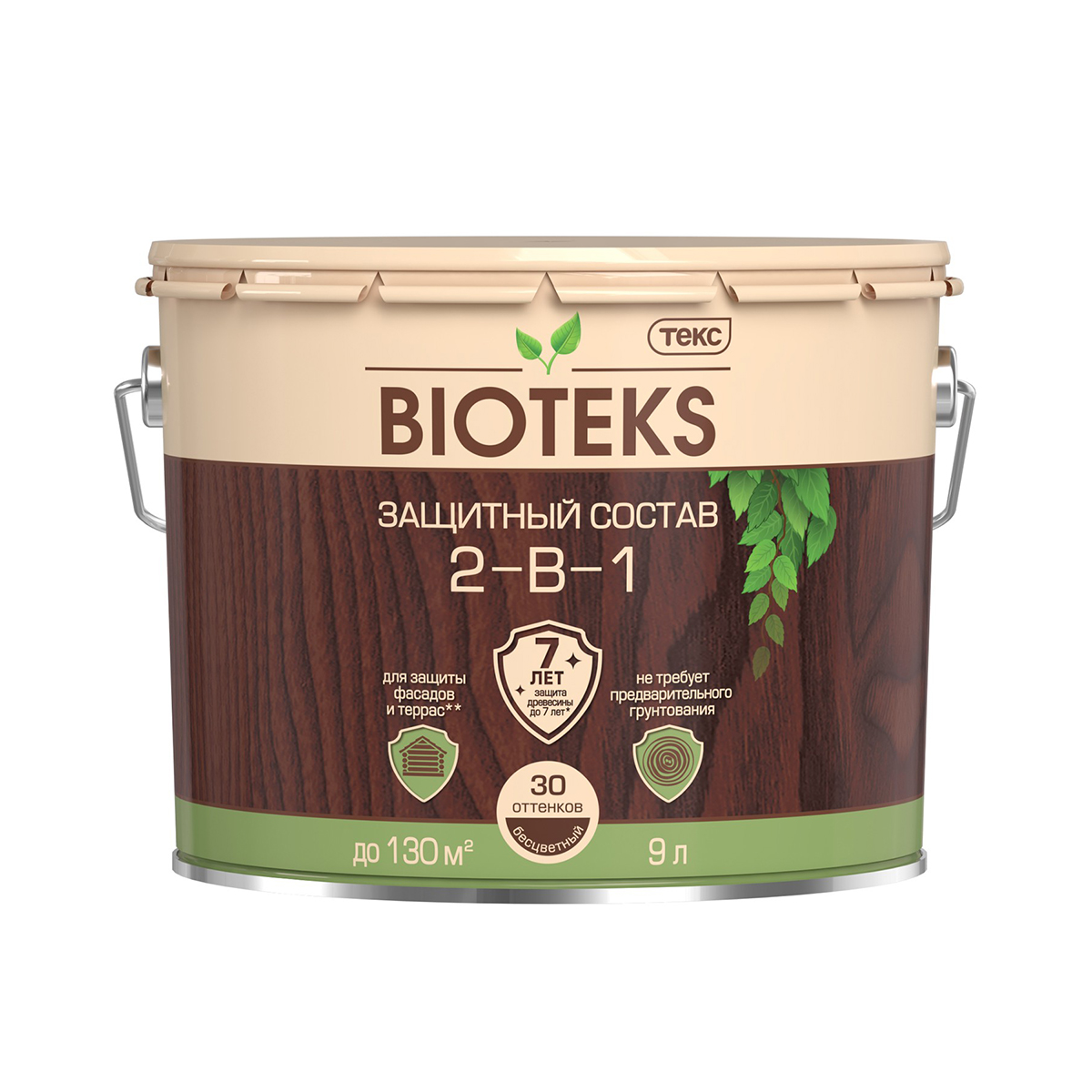 Биотекс бесцветный  9 л (1) защитный состав  2 в 1 "bioteks"