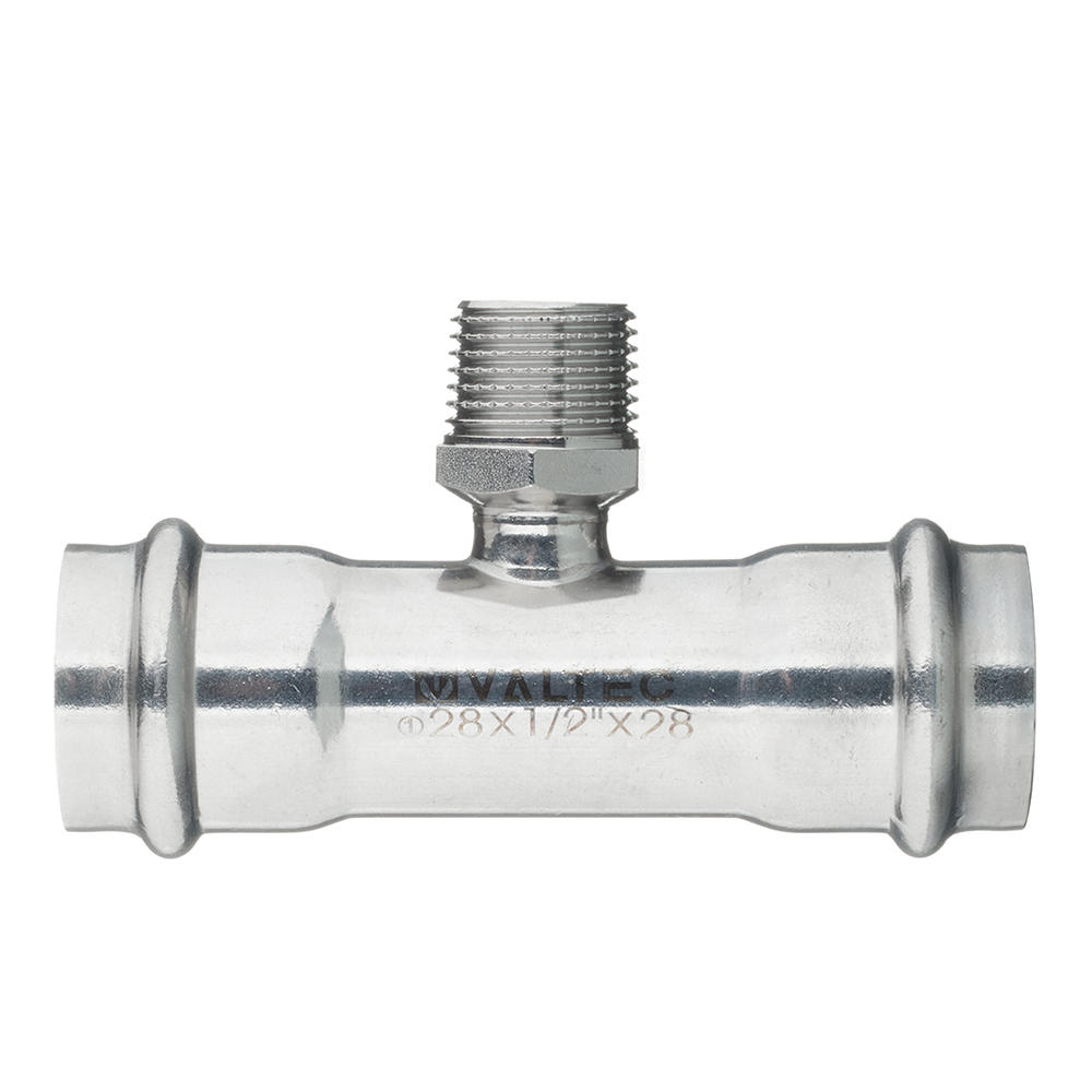 Тройник Н-пресс 28 x 1/2" x 28 нержавеющая сталь VALTEC