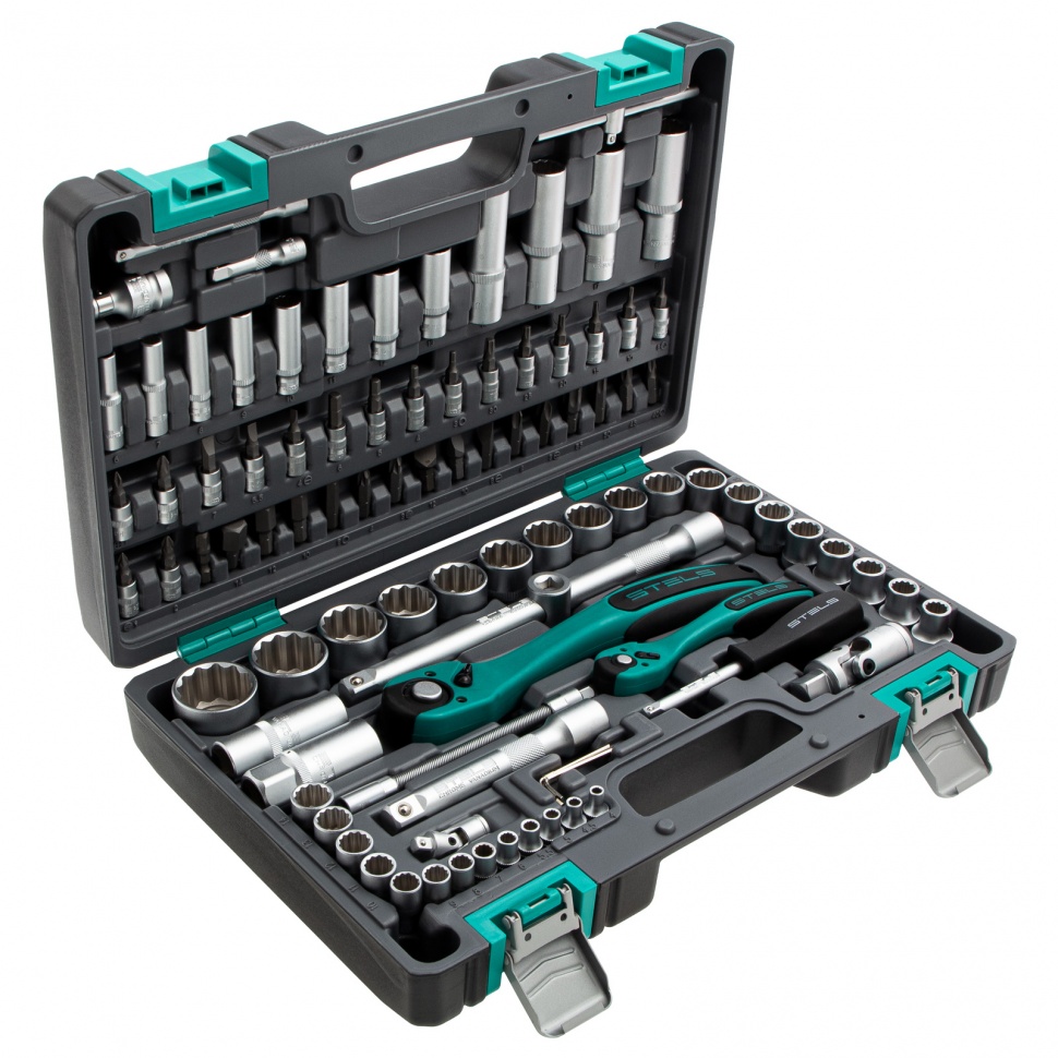 Набор инструментов, 1/2, 1/4, CrV, пластиковый кейс, 94 предмета, двенадцатигранные головки Stels (14118)