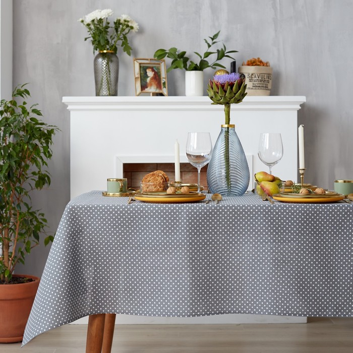 Набор столовый "доляна" серый в горох (скатерть 145*200 см, салфетки 40*40 см 4 шт.) (1/175) 7428617