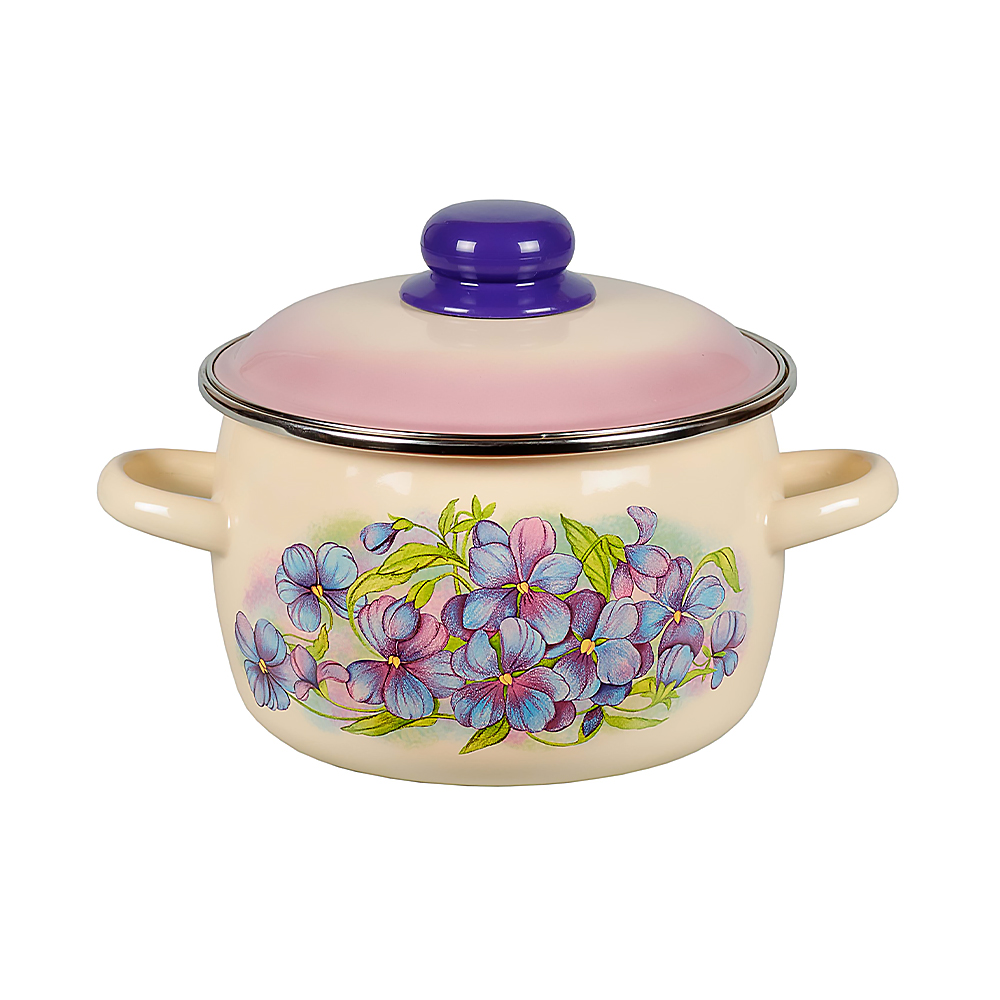 Кастрюля эмалиров. "фиалка" слон. кость 3 л  метал. крышка (1/6) "стальэмаль"  7rc181m