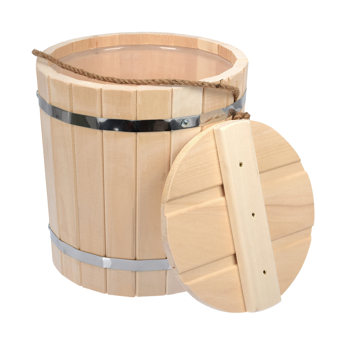 Ведро для бани и сауны "с легким паром"  9 л с крышкой, пластик. вставка, липа (1) 31202