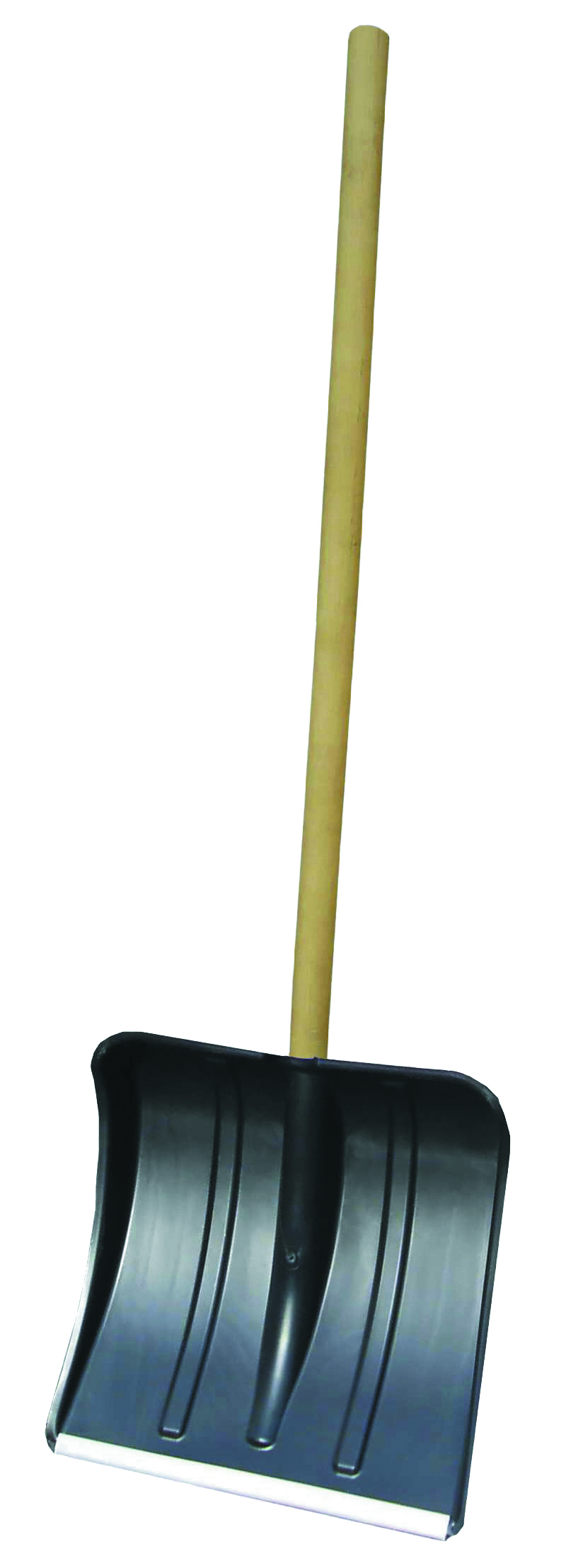 Лопата снег. пласт. 480 х 340 мм (3) с дерев. черенком, с мет. пластиной