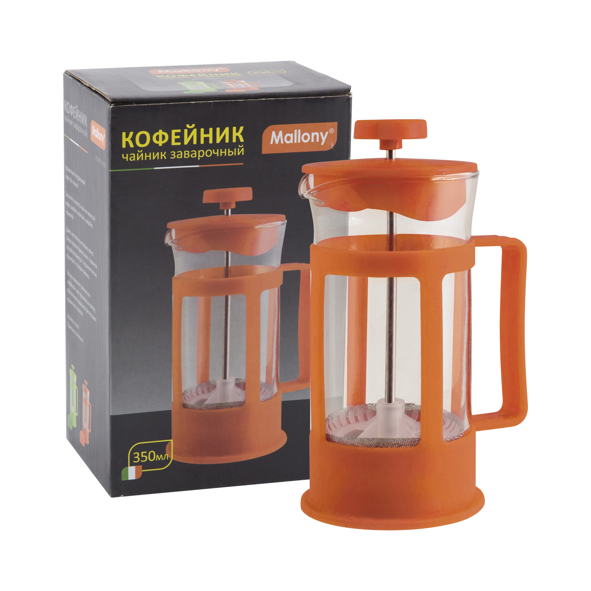 Чайник-кофейник с прессом "plastico" стекло 350 мл (1/24) "mallony"