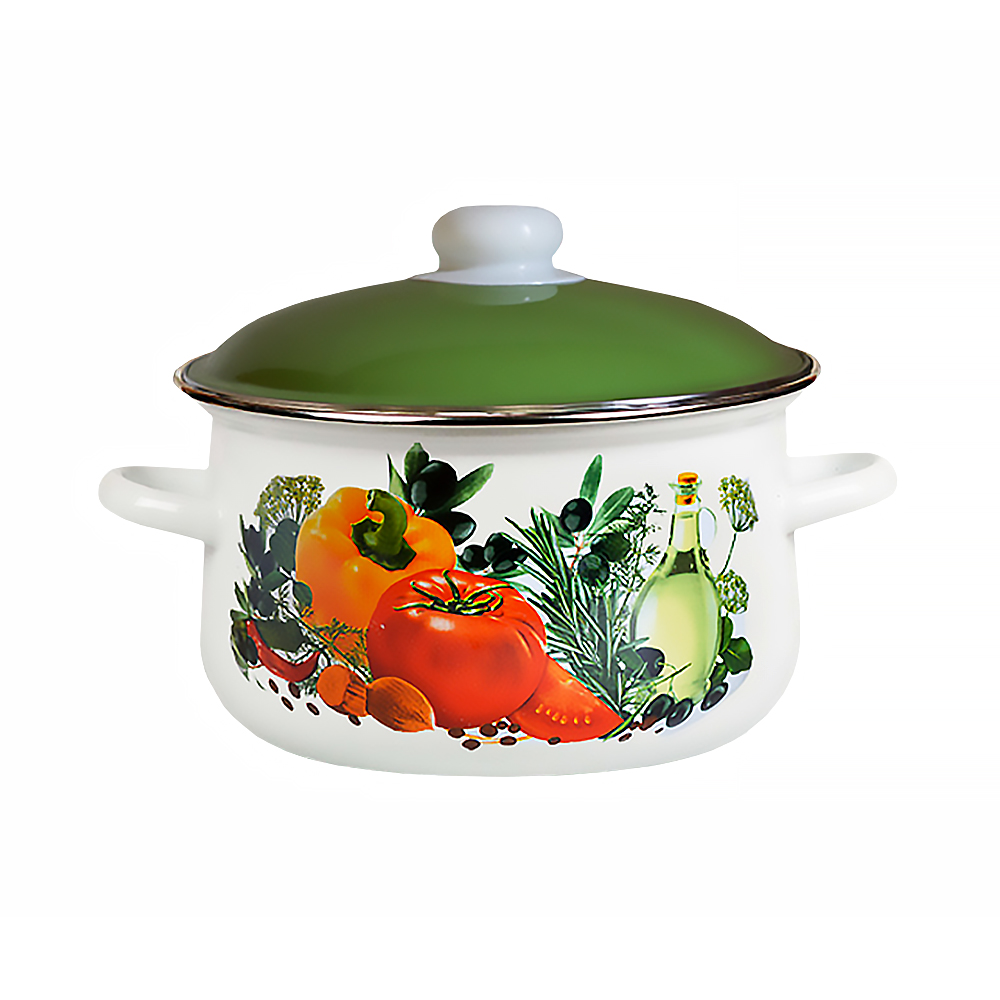 Кастрюля эмалиров. "европейская кухня" белосн. 4 л  метал. крышка (1/4) "стальэмаль"   1с46я