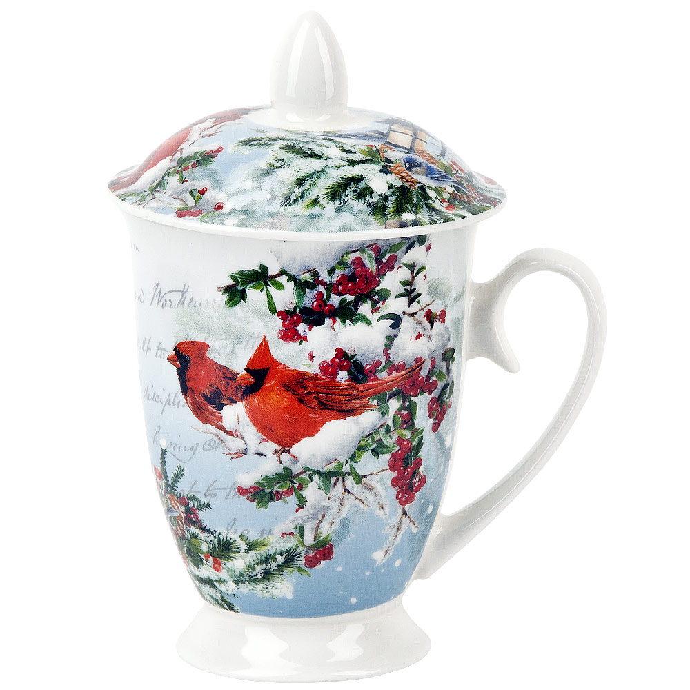 Кружка "красный кардинал" 320 мл с крышкой и фильтром, фарфор (1/24) "nouvelle home" n0990593