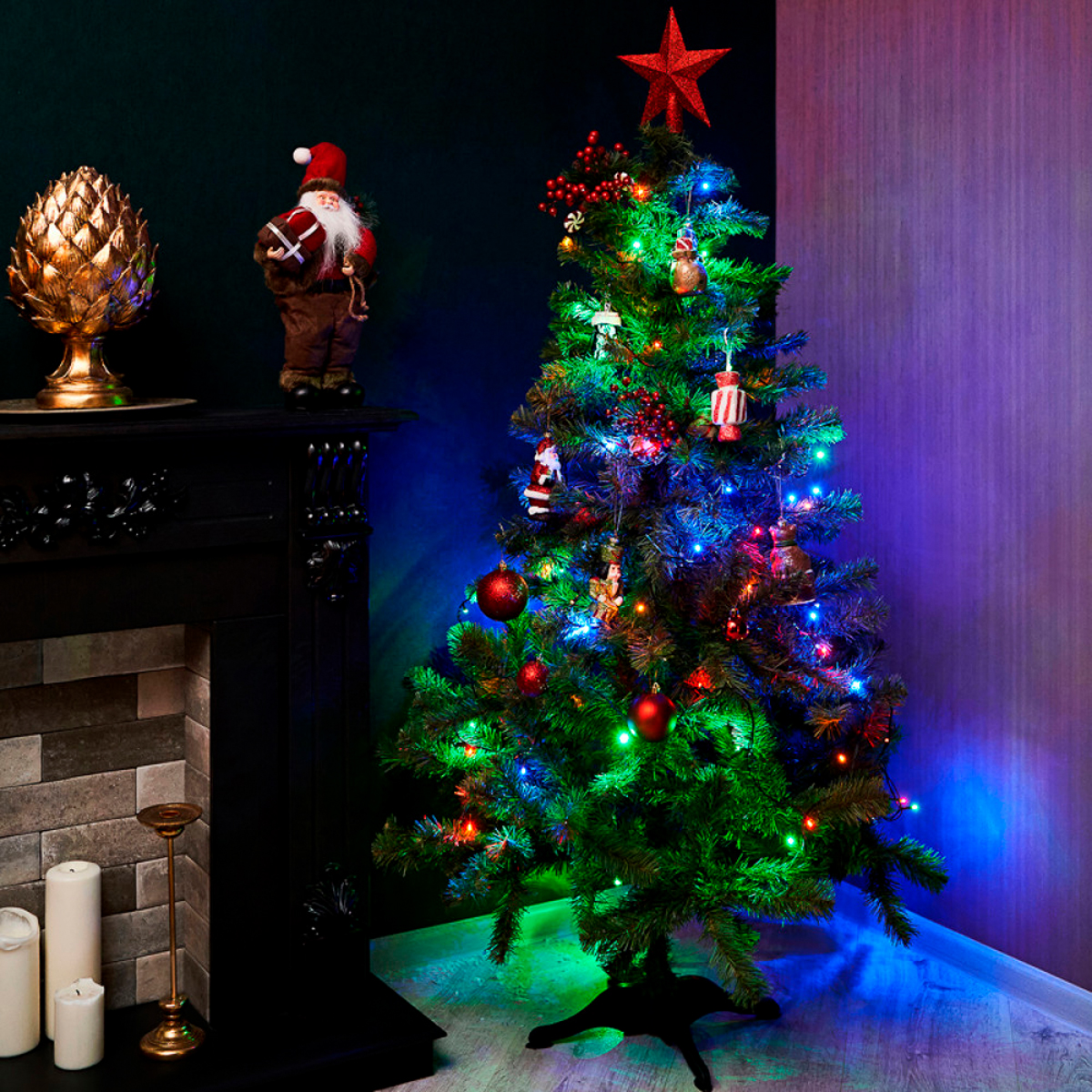 Электрогирлянда "твинкл лайт" 10 м, 80 разноцв. ламп, шнур зеленый (1/48) "neon-night" 303-049