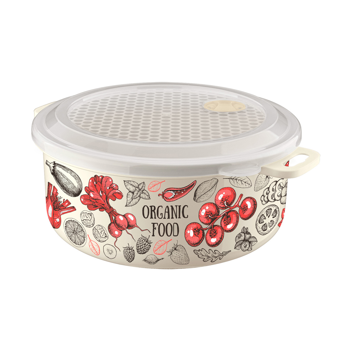 Контейнер для свч и холодильника круглый с декором 3,1 л (бежевый) (1/12) "бытпласт"