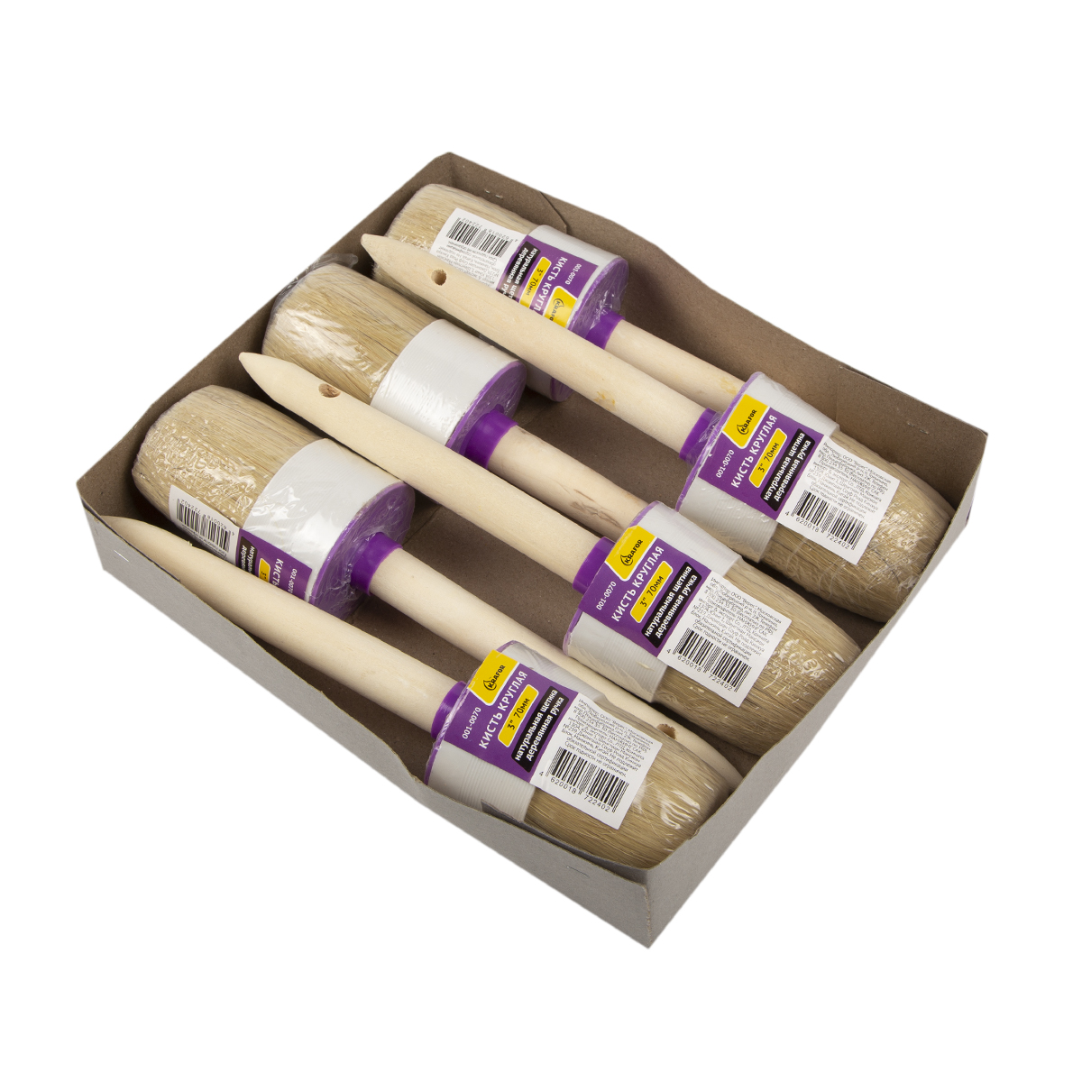 Кисть круглая  №22/70 мм  (6/120) натур.щетина, дерев.ручка "krafor" 001-0070