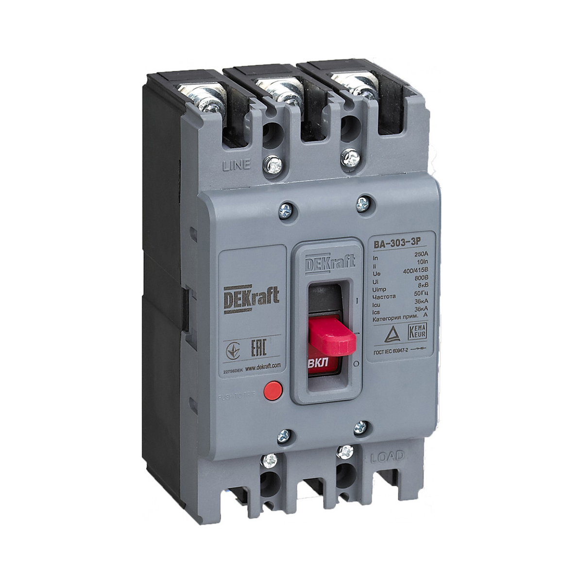Выключатель автомат. силовой ва-303 3p 125а 36ка (1/12) "dekraft"