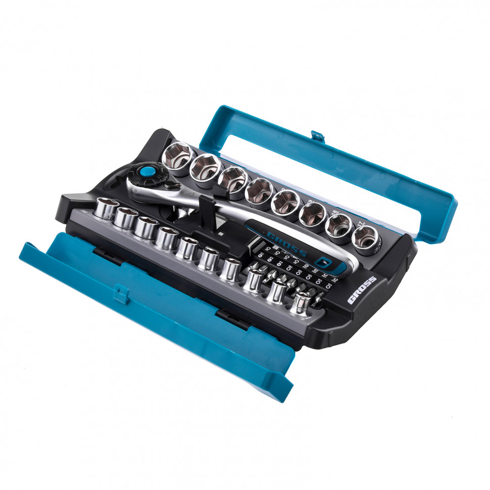 Набор торцевых головок, трещотка 120 зубьев, 36 предметов, 1/2", CrV Gross (14144)