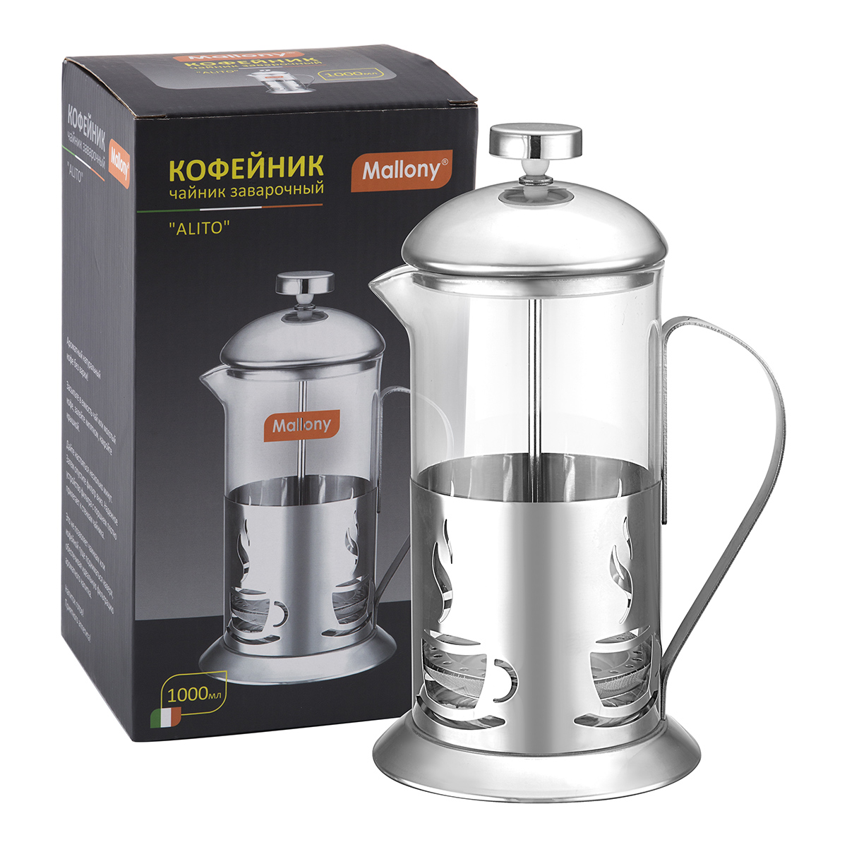 Чайник-кофейник с прессом "alito" стекло 1 л (1/12) "mallony"