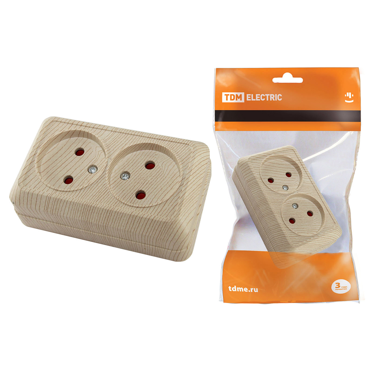 Розетка двойная открыт. уст. 10а 250в ip20  "ладога" сосна (1/10/100) tdm sq1801-0051