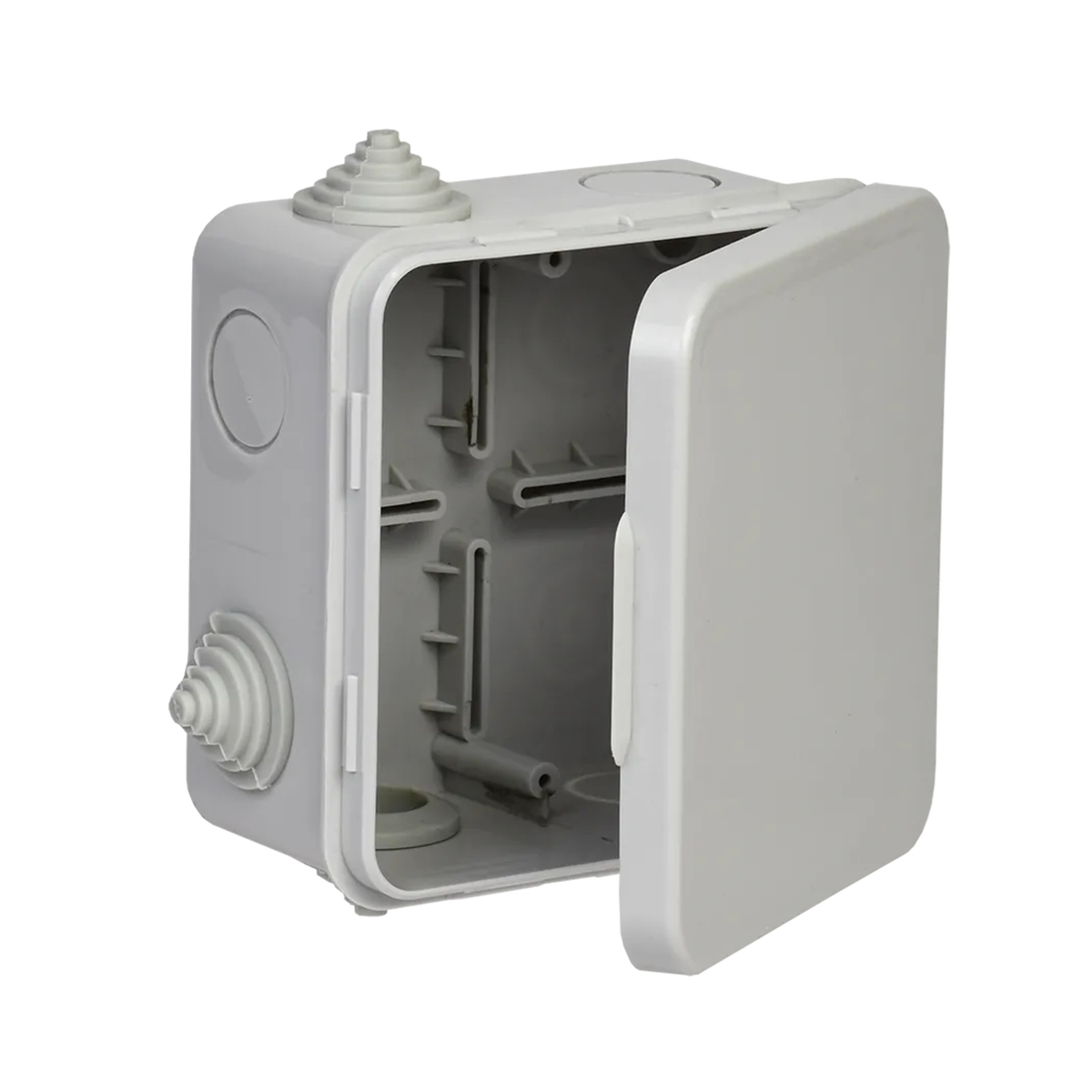 Коробка распаячная открыт. уст. км41256 100*100*50 мм, ip54, св.серая (8 гермовводов) (1/48) "iek"