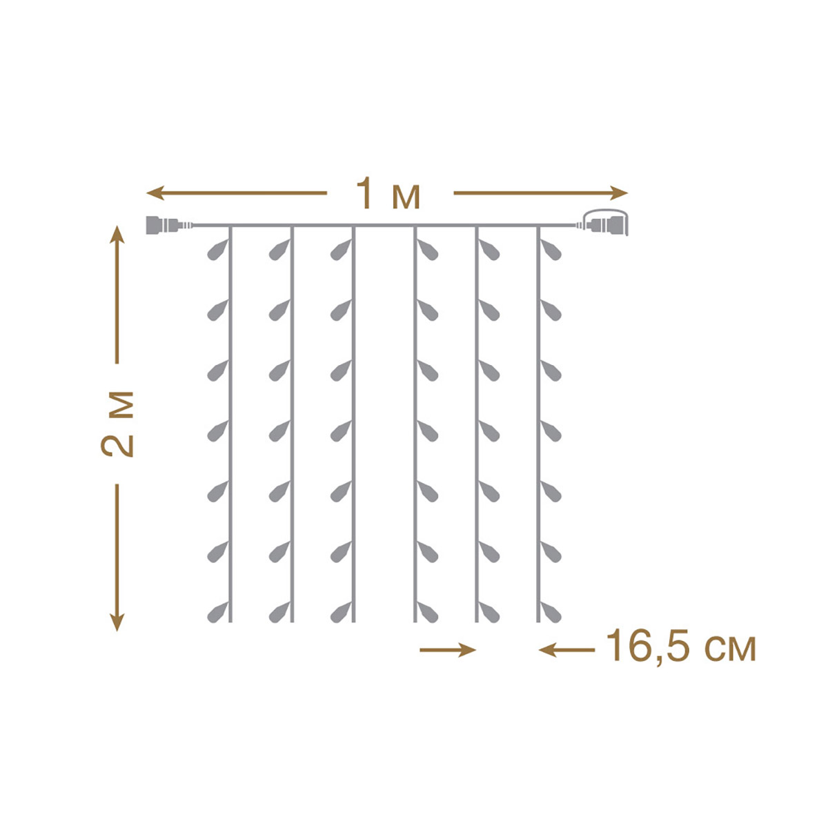 Электрогирлянда-конструктор "занавес" 1*2 м, 96 желтых ламп, 6 нитей (1/4) "vegas"