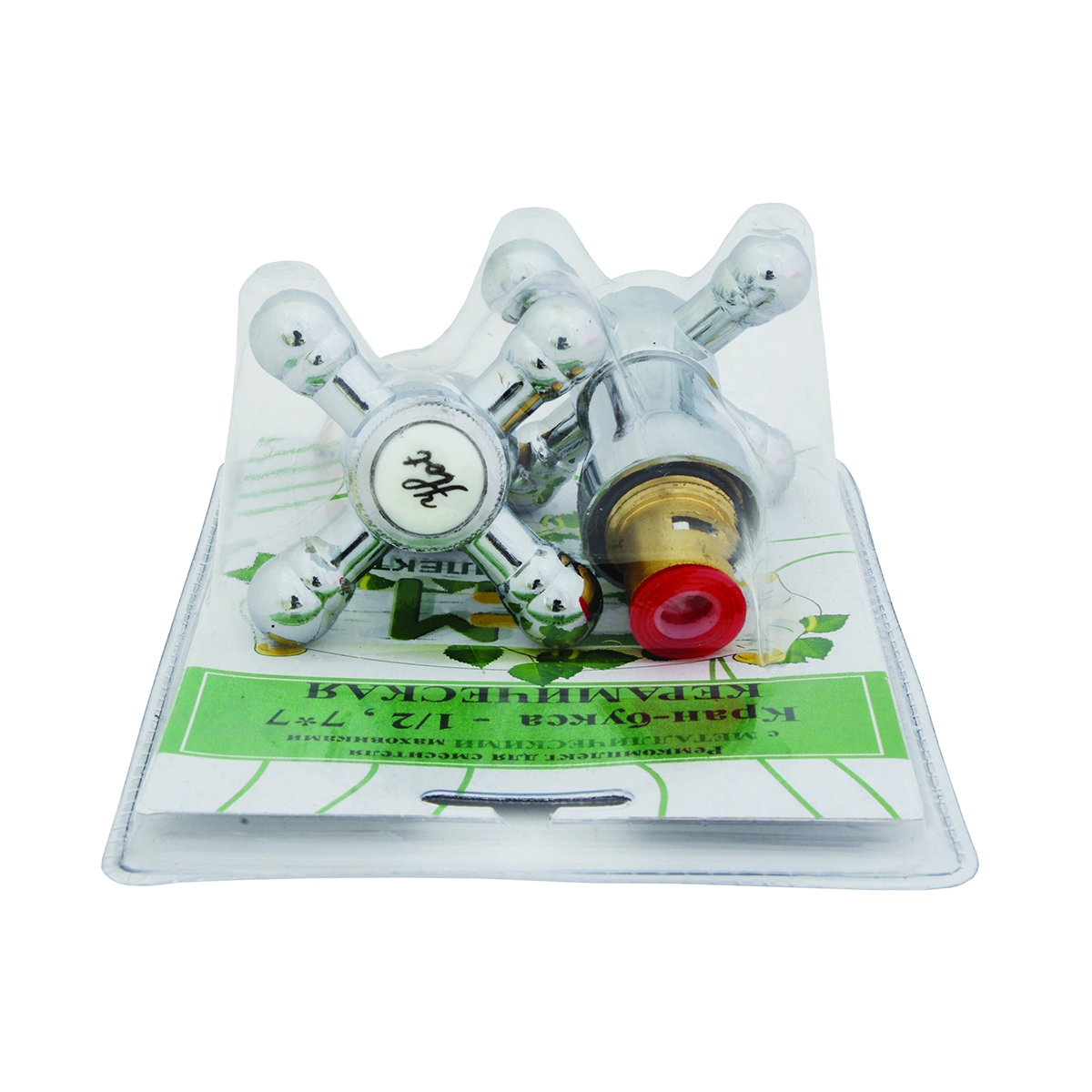 Ремкомплект для смесителей имп. (2 кран-буксы 1/2" + 2 металл. маховика крест.) (1/10/40) "профсан"