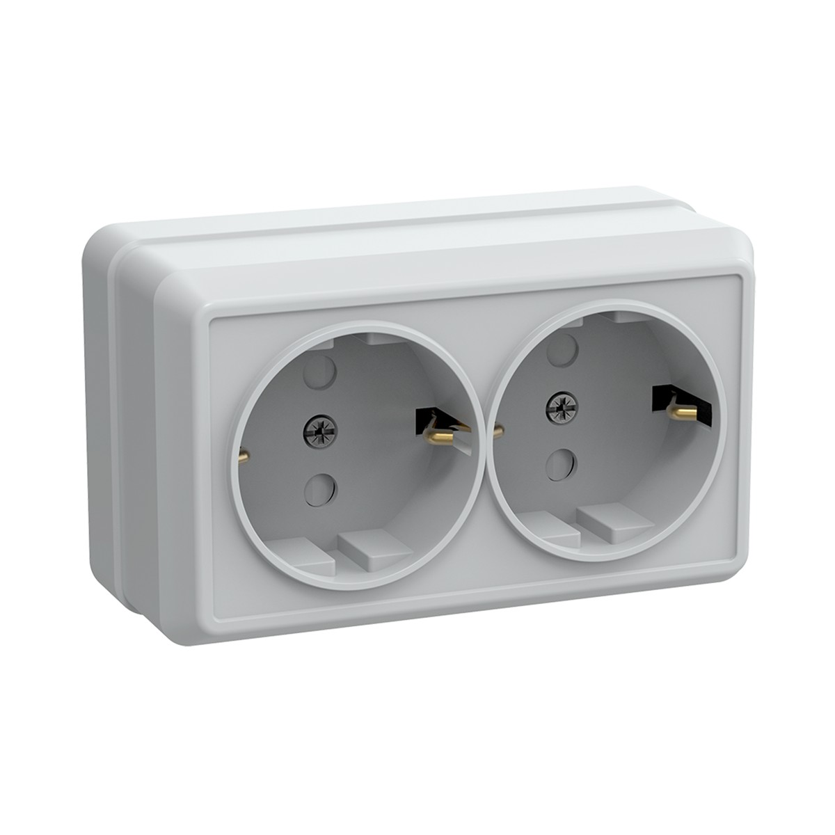 Розетка открыт. уст. "октава" 2-х местн. с заземл, с шторк. рсш22-3-об, 16а, белый (1/18/216) "iek"