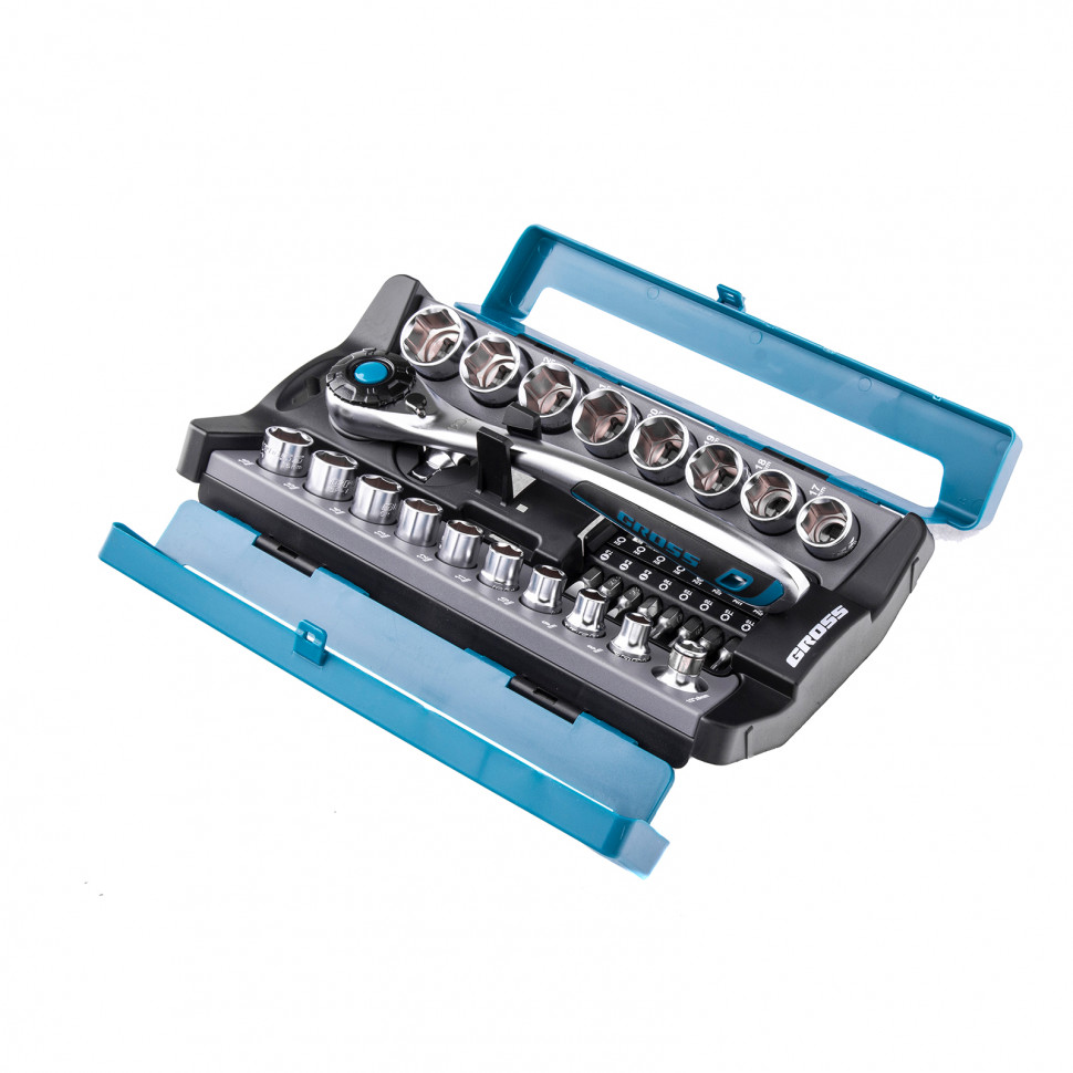 Набор торцевых головок, трещотка 120 зубьев, 36 предметов, 1/2", 3/8”, CrV Gross (14145)
