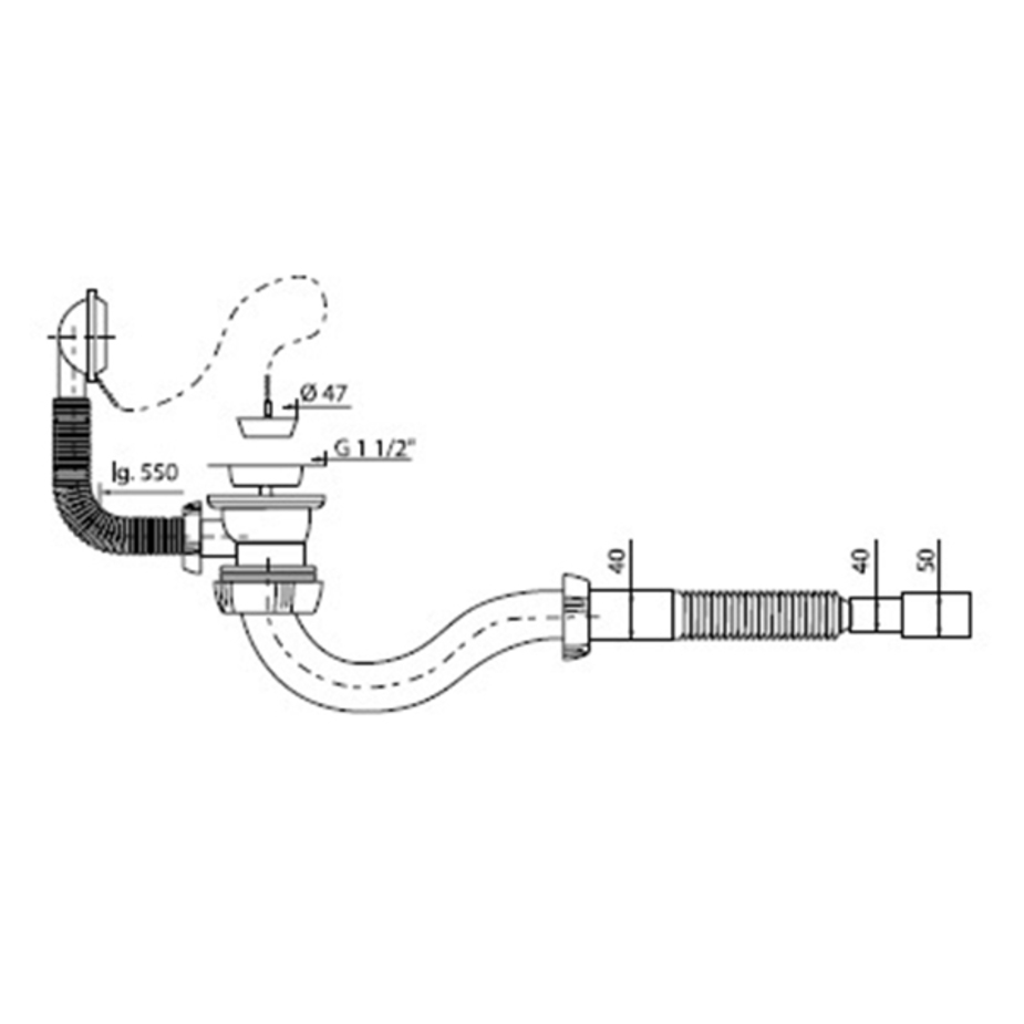 Слив-перелив с сифоном S-образный 1 1/2 х 40 мм с гофротрубой 40 x 40/50 мм WIRQUIN