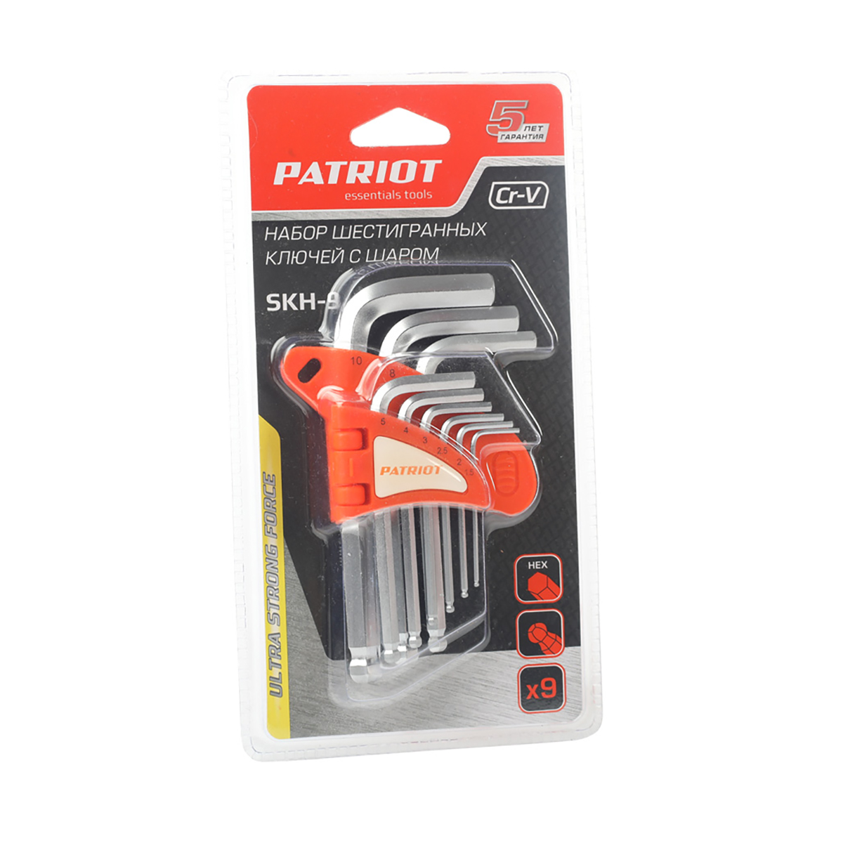Ключи шестигранные с шаром skh-9 1,5-10 мм набор 9 шт. (1/10) "patriot" 350002003