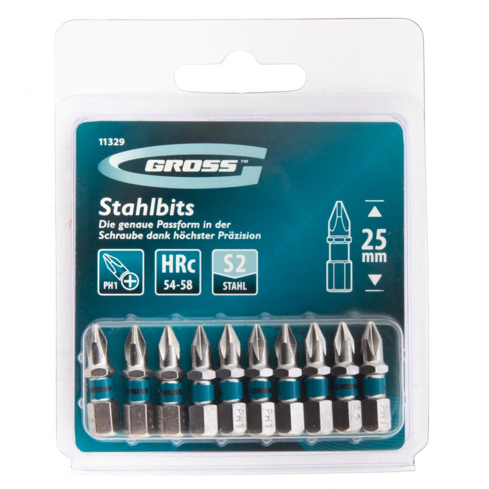 Набор бит РН1 х 25, сталь S2, 10 шт. Gross (11329)