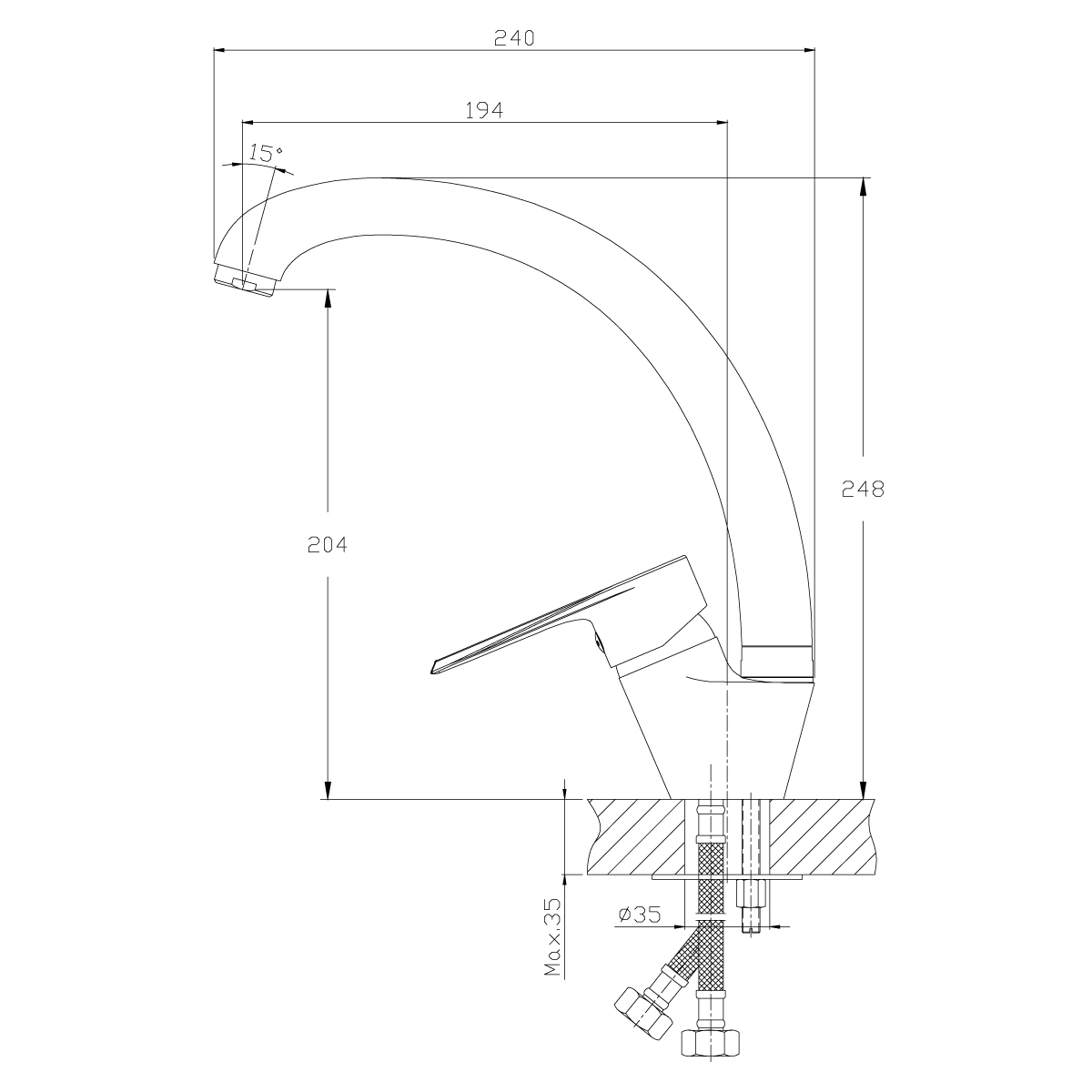 Смеситель для кухни  rs28-23  поворотн. излив (1/12) "rossinka"