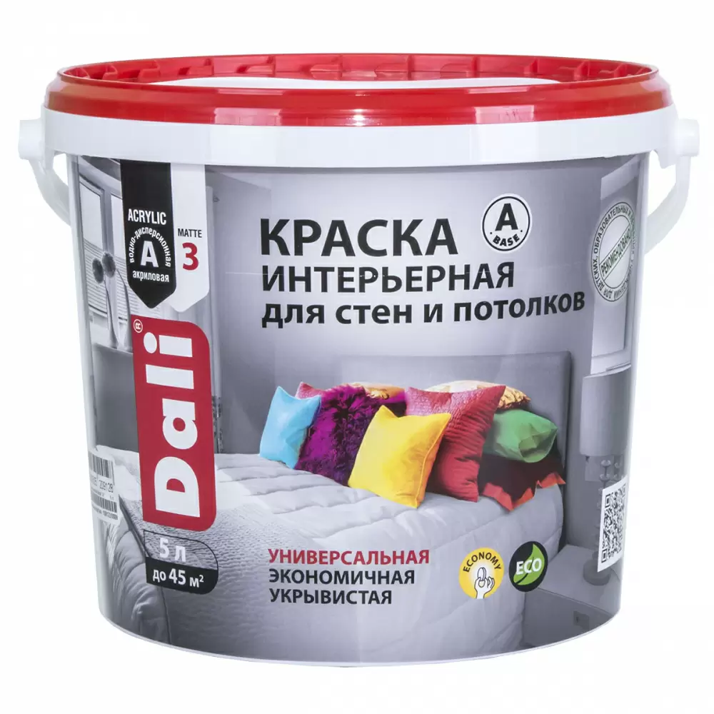 Dali краска интерьерная акриловая глубокоматовая, белый (5л)