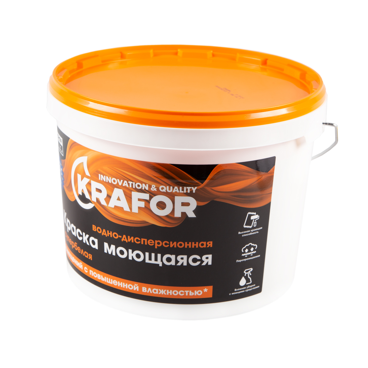 Краска в/д латексная  интер. моющаяся супербелая 14 кг (1) "krafor"  (оранж.)