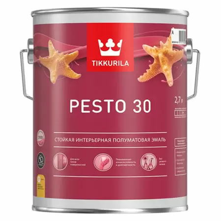 TIKKURILA PESTO 30 эмаль стойкая, алкидная, универсальная, полуматовая, база A (2,7л)