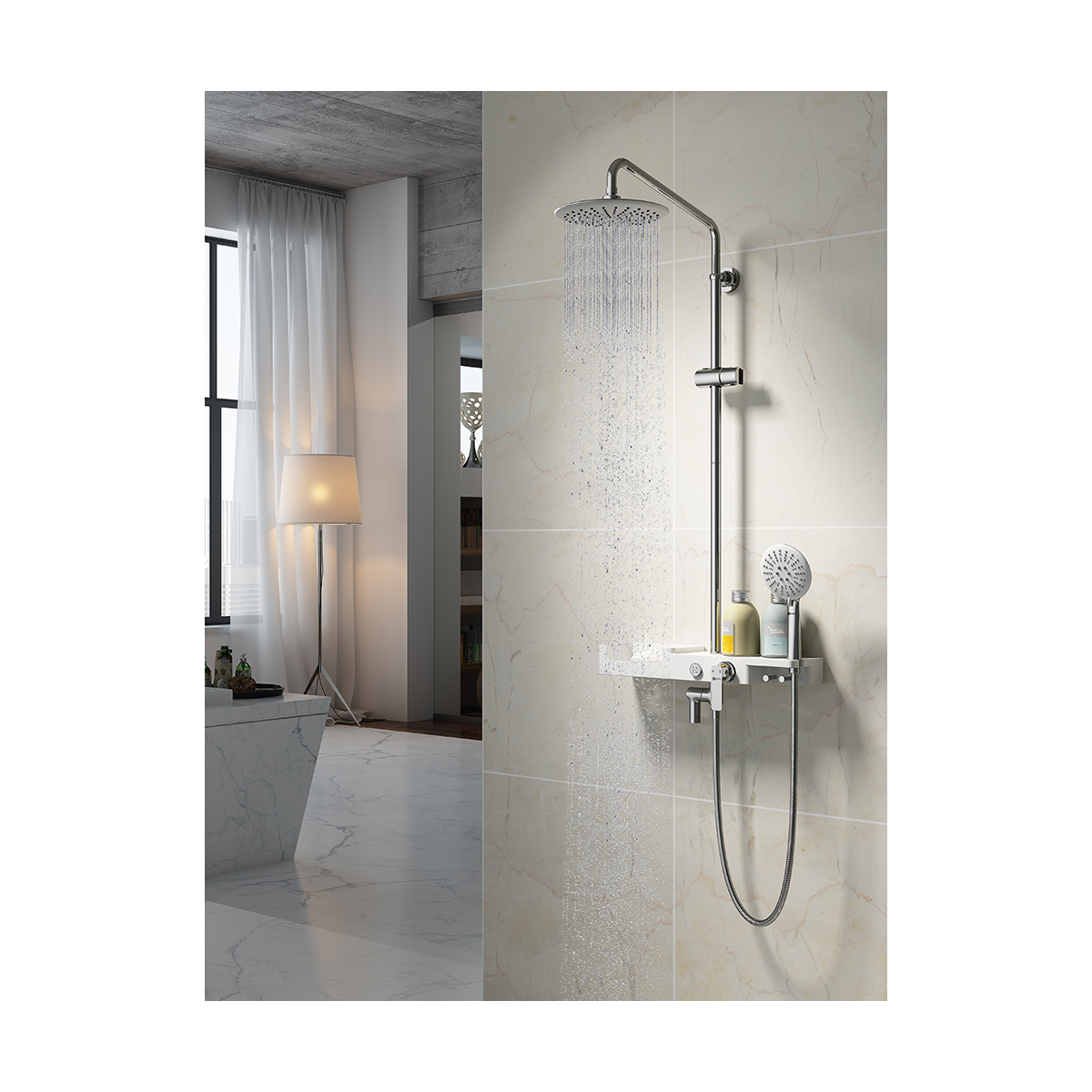 Душевая система "tropic" lm7007c  верх. душ "тропич. дождь" 3-ф. лейка, повор. излив (1/4) "lemark"