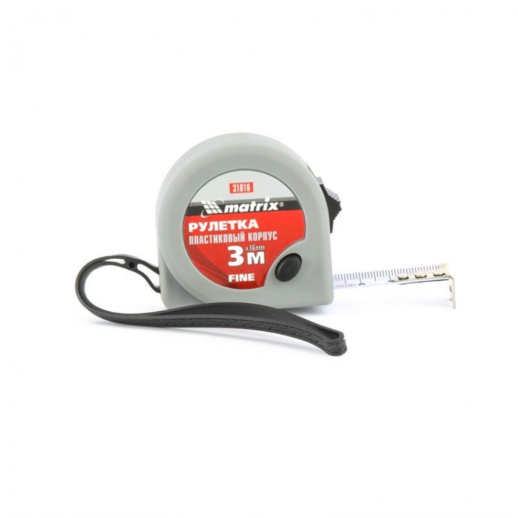 Рулетка Fine, 3 м х 16 мм, пластиковый корпус Matrix (31016)